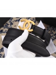 High Quality Chanel Width 3cm Leather Belt Black with Golden CC Logo Belt AQ01306