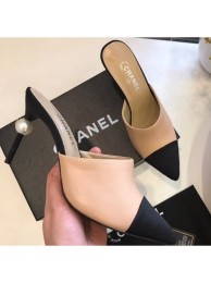 High Quality Imitation Chanel Pearl Heel 8.5cm Mules G32100 Apricot 2019 AQ03312