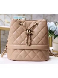 High Quality Replica Chanel Caviar Leather Quilted Rolled Up Drawstring Bucket Bag Beige AQ03005