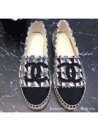 High Quality Replica Chanel CC Logo Tweed Fabric Espadrilles G34436 Black 2019 AQ01379