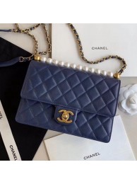 High Quality Replica Chanel Quilted Iridescent Lambskin Pearls Flap Bag AS0585 Blue 2019 Collection AQ03676