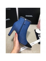 Hot Chanel Heel Chain Ankle Boots Denim Blue 2020 AQ02377