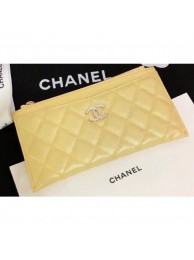 Hot Chanel Iridescent Pearl Caviar Pouch Clutch Bag Yellow 2019 AQ03944