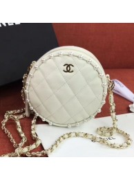 Hot Fake Chanel Quilted Leather Pearl Round Clutch with Chain White 2020 Collection AQ00781