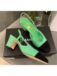 Hot Fake Chanel Tweed Slingbacks G31318 Green/Black 2020 Collection AQ01221