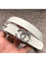 Hot Imitation Chanel Width 2cm Leather Belt with Crystal Buckle White 04 2020 Collection AQ01400