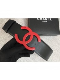 Hot Knockoff Chanel Width 5.3cm Leather Belt Black with Red CC Logo AQ03928