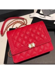 Hot Replica Chanel Grained Calfskin Boy Square Wallet on Chain WOC Red 2018 Collection AQ02518