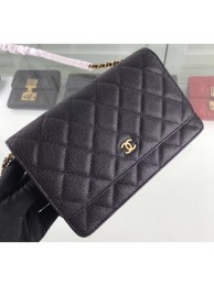 Imitation 1:1 Chanel Caviar Leather Wallet On Chain WOC Bag A33814 Black 2019 AQ03041