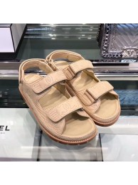 Imitation 1:1 Chanel CC Strap Flat Sandals G3445 Beige 2020 Collection AQ01406