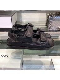 Imitation 1:1 Chanel CC Strap Flat Sandals G3445 Black 2020 Collection AQ04385