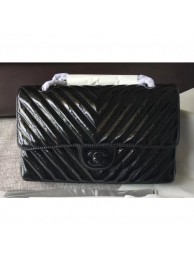 Imitation 1:1 Chanel Patent Metallic Crumpled Calfskin Chevron Classic Flap Medium Bag Black 2018 AQ03994