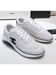 Imitation 1:1 Chanel Terry-cloth & Goatskin Classic Sneaker White 2020 Collection AQ01468