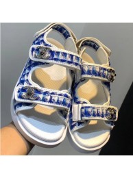 Imitation 1:1 Chanel Tweed CC Logo Magic Loop Sandals G34726 Blue 2019 AQ02715