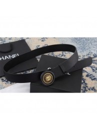 Imitation AAA Chanel Calfskin Belt with CC Round Buckle 35MM Width Black 2018 AQ03512