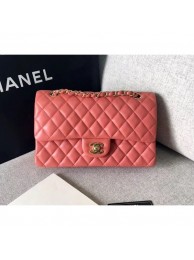 Imitation AAA Chanel original quality Medium Classic Flap Bag 1112 peach pink in sheepskin with gold Hardware AQ02897