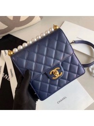 Imitation AAA Chanel Quilted Iridescent Lambskin Pearls Flap Bag AS0584 Blue 2019 Collection AQ00595