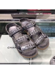 Imitation AAAAA Chanel Chain Leather Strap Flat Sandals Silver 2020 Collection AQ00990