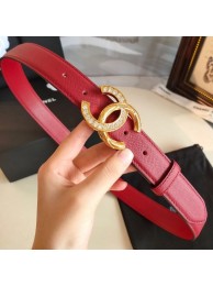 Imitation AAAAA Chanel Grianed Calfskin Belt 30mm with Crystal Metal CC Buckle Red 2019 Collection Belt AQ01084