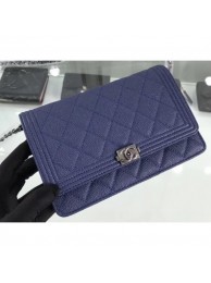 Imitation Best Chanel Grained Leather Boy Wallet On Chain WOC Bag A80287 Navy Blue/Silver AQ04315