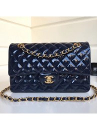 Imitation Best Chanel Patent Calfskin Medium Classic Flap Bag A1112 Deep Blue（Gold Hardware） Collection AQ01222