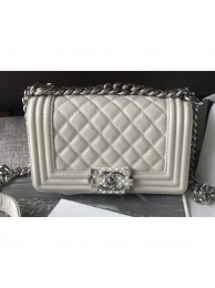 Imitation Best Chanel Small Metallic Crumpled Waxy Leather Resin Boy Flap Shoulder Bag Creamy AQ01189