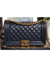 Imitation Best Quality Chanel Lambskin Boy Flap Medium Bag Navy Blue/Gold AQ01249