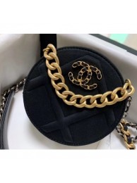 Imitation Chanel 19 Jersey Round Clutch with Chain Bag Black 2020 AQ04349