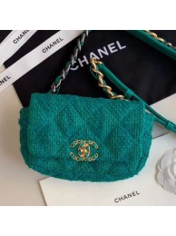 Imitation Chanel 19 Tweed Flap Waist Bag/Belt Bag AS1163 Green 2019 Collection AQ02396