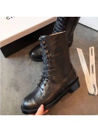 Imitation Chanel Calfskin Flat Lace up Mid-Shaft Boot Black 2019 Collection AQ02234