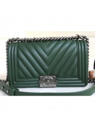 Imitation Chanel Caviar Leather Chevron Boy Flap Medium Bag Green/Silver AQ02734