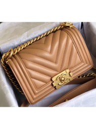 Imitation Chanel Caviar Leather Chevron Boy Flap Small Bag Caramel/Gold AQ03034