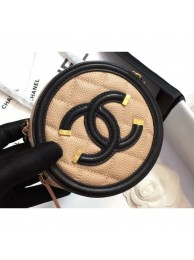 Imitation Chanel CC Filigree Grained Round Clutch with Chain Bag A81599 Beige/Black 2018 AQ00542