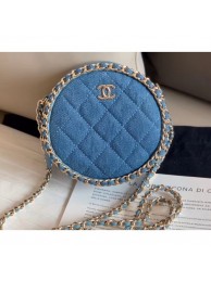 Imitation Chanel Chain Around Round Clutch with Chain AP0739 Denim Light Blue 2019 AQ01151