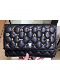 Imitation Chanel Charms Wallet On Chain WOC Bag Black 2019 AQ02124