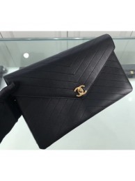 Imitation Chanel Chevron Envelope Flap Clutch Bag Black AQ03018