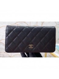 Imitation Chanel Classic Long Bi-fold Wallet 31566 Grained Calfskin Black AQ01974