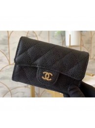 Imitation Chanel Classic Small Card Holder AP0214 Grained Calfskin Black/Gold AQ03105