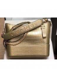 Imitation Chanel Crocodile Embossed Calfskin Gabrielle Medium Hobo Bag AS0866 Metallic Gold 2019 AQ03112