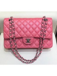 Imitation Chanel Grained Caflskin Medium Classic Flap Bag A01112 Pink With Silver Hardware AQ02673