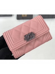 Imitation Chanel Grained Calfskin Boy Flap Card Holder A80603 Pink/Silver AQ01109