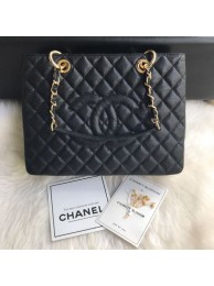Imitation Chanel Grained Calfskin Grand Shopping Tote GST Bag Black/Gold Collection AQ02520