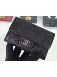 Imitation Chanel Grained Leather Classic Flap Card Holder A80799 Black/Silver AQ03541