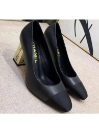 Imitation Chanel Heel 8cm Lambskin/Grosgrain Pumps G34905 Black/Gold 2019 AQ03439