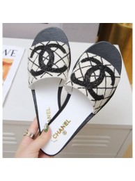 Imitation Chanel Heel Pearl Embroidery CC Logo Mules G35904 White 2020 AQ02647