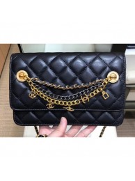 Imitation Chanel Lambskin All About Chains Wallet on Chain WOC Bag Black 2019 AQ00802