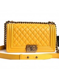 Imitation Chanel Lambskin Boy Flap Medium Bag Yellow/Gold AQ00843