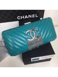 Imitation Chanel Lambskin CC Tassel Evening Clutch with Chain A69406 Turquoise 2019 Collection AQ01309