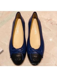 Imitation Chanel Lambskin Classic Bow Ballerinas Flats Blue/Black AQ01720