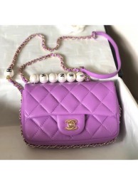 Imitation Chanel Lambskin Small Flap Bag with Imitation Pearls AS1436 Purple 2020 Collection AQ02737